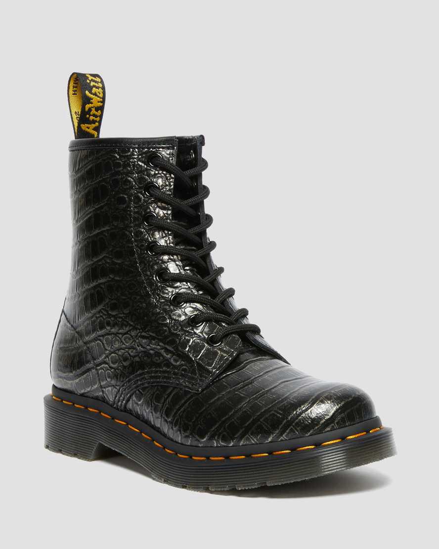 Dr Martens 1460 Croc Emboss Leather Lace Up Naisten Nilkkurit Harmaat Suomi | 5968HZFPY