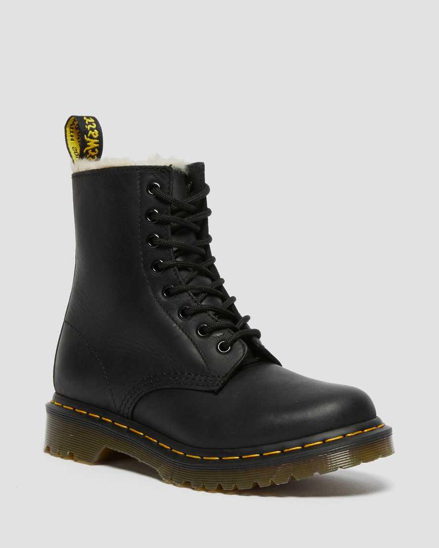 Dr Martens 1460 Faux Fur Lined Lace Up Naisten Nilkkurit Mustat Suomi | 9245FSKWO