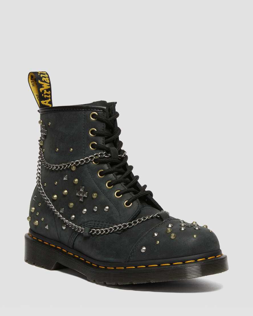 Dr Martens 1460 Studded Chain Leather Miesten Nauhasaappaat Mustat Suomi | 7293NYIGT