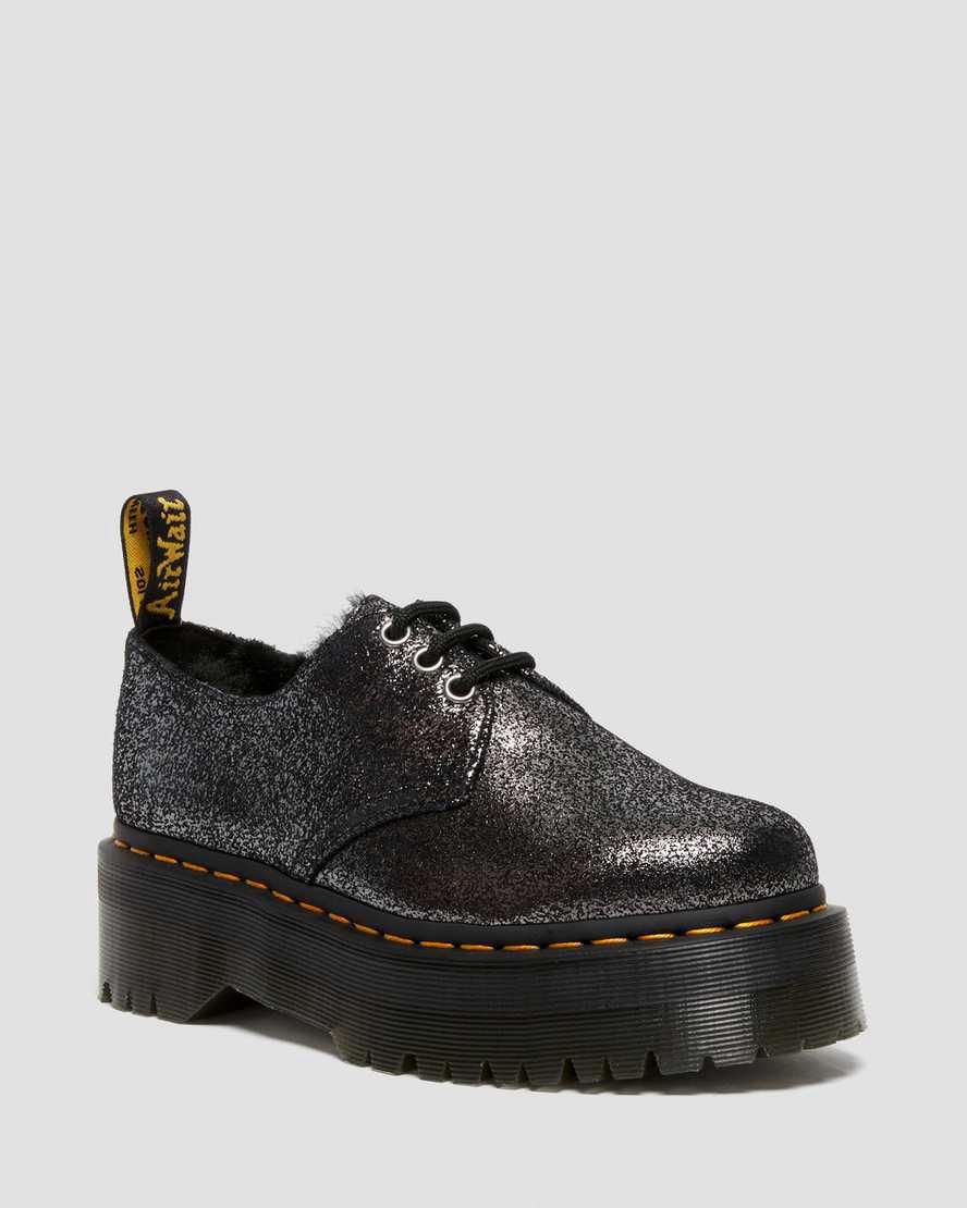 Dr Martens 1461 Faux Fur-Lined Metallic Leather Naisten Platform Kengät Mustat Suomi | 5023CVGYD