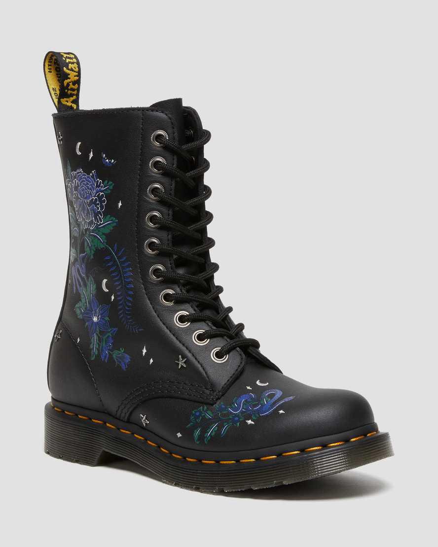 Dr Martens 1490 Mystic Floral Leather Mid-Calf Naisten Originals Boots Mustat Suomi | 8795CKEOH