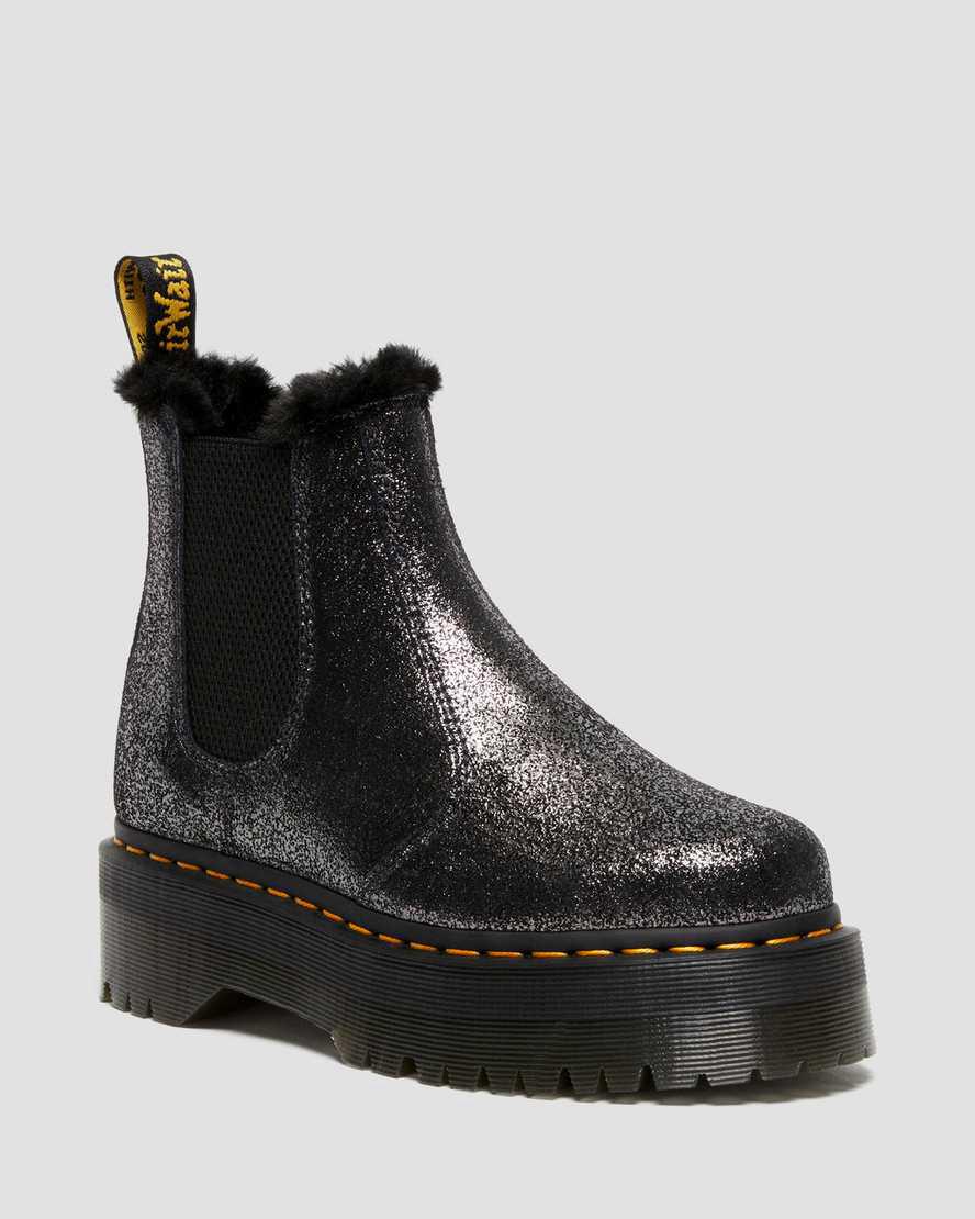 Dr Martens 2976 Faux Fur-Lined Metallic Platform Chelsea Naisten Talvisaappaat Mustat Suomi | 8435YAHSK