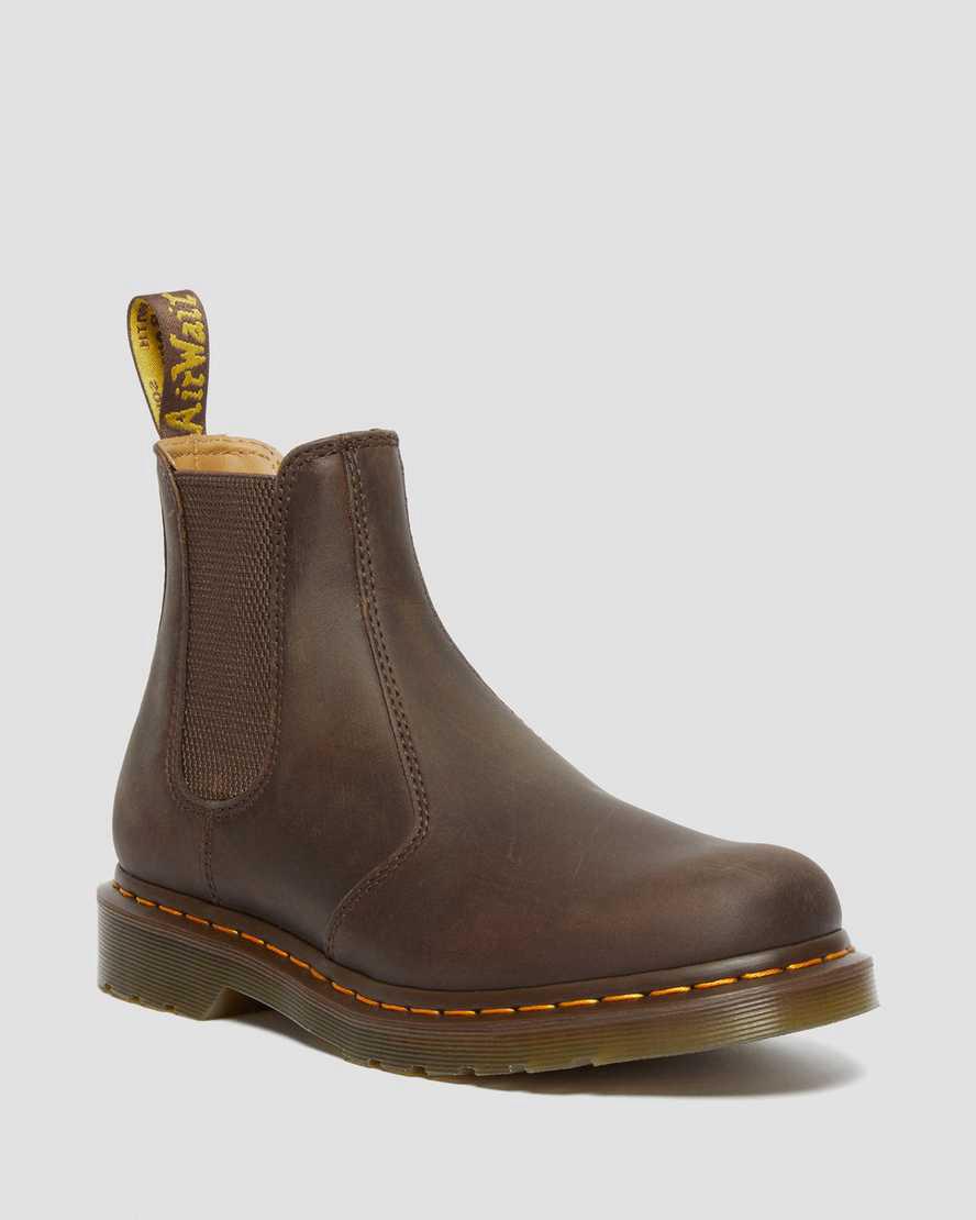 Dr Martens 2976 Yellow Stitch Crazy Horse Leather Chelsea Miesten Nilkkurit Tummanruskea Suomi | 0813KJXQA