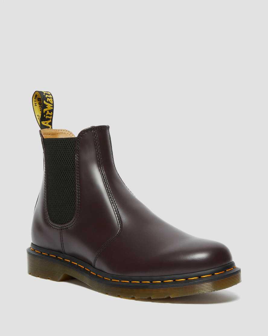 Dr Martens 2976 Yellow Stitch Smooth Leather Chelsea Naisten Originals Boots Viininpunainen Suomi | 0269OMZJD