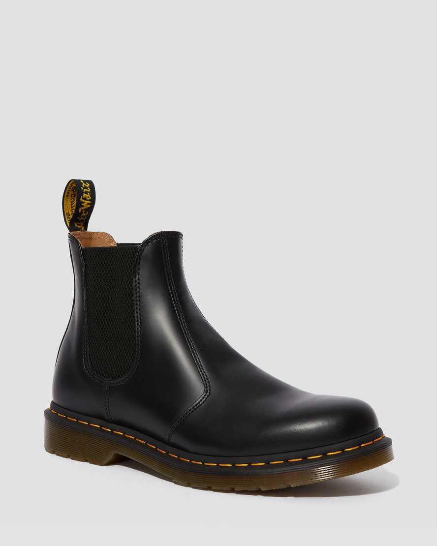 Dr Martens 2976 Yellow Stitch Smooth Leather Chelsea Naisten Originals Boots Mustat Suomi | 0864VRFXG