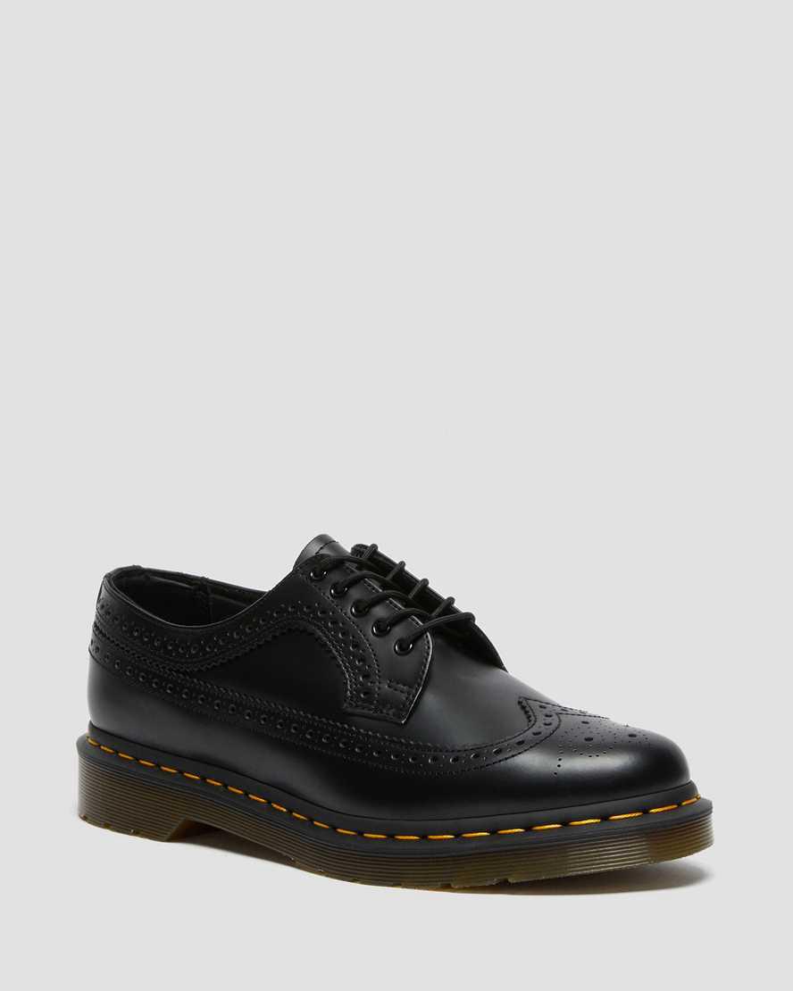 Dr Martens 3989 Yellow Stitch Smooth Leather Brogue Miesten Oxford Kengät Mustat Suomi | 5042ZVFLM