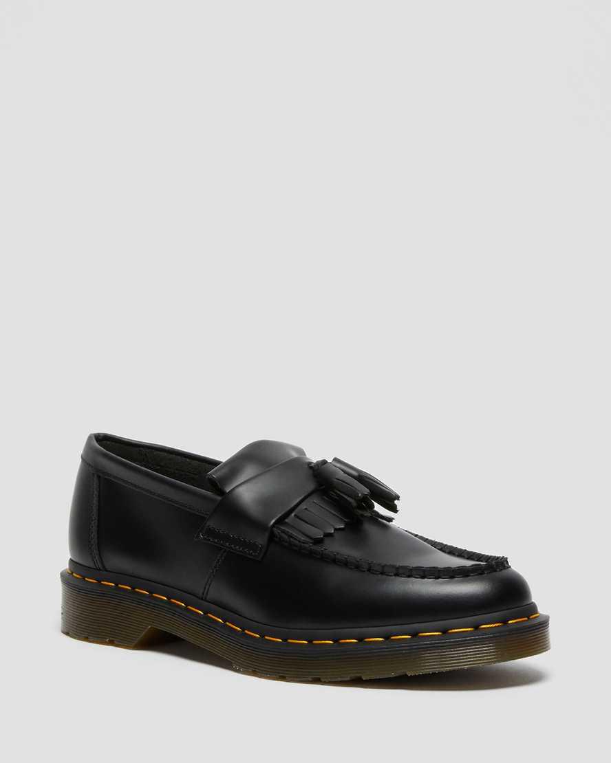 Dr Martens Adrian Yellow Stitch Leather Tassel Miesten Loaferit Mustat Suomi | 6910YJLUS