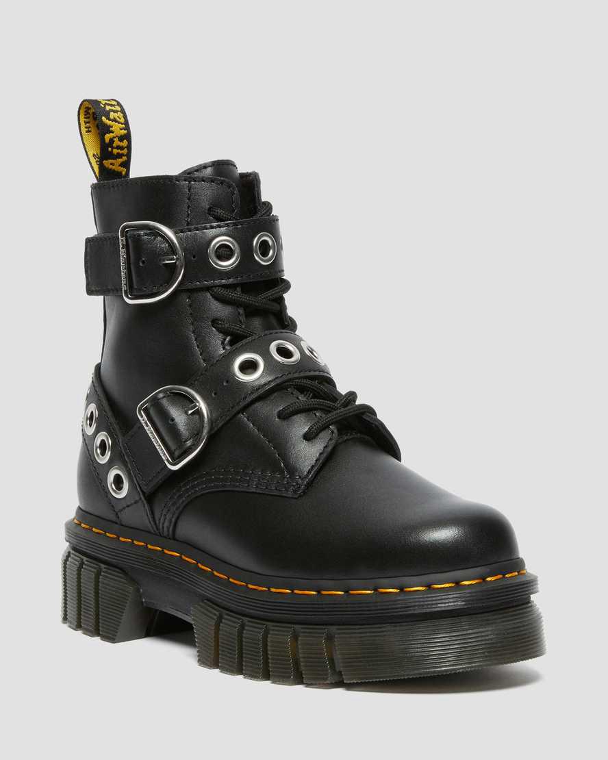 Dr Martens Audrick Hardware Leather Naisten Platform Saappaat Mustat Suomi | 4576KHEOP