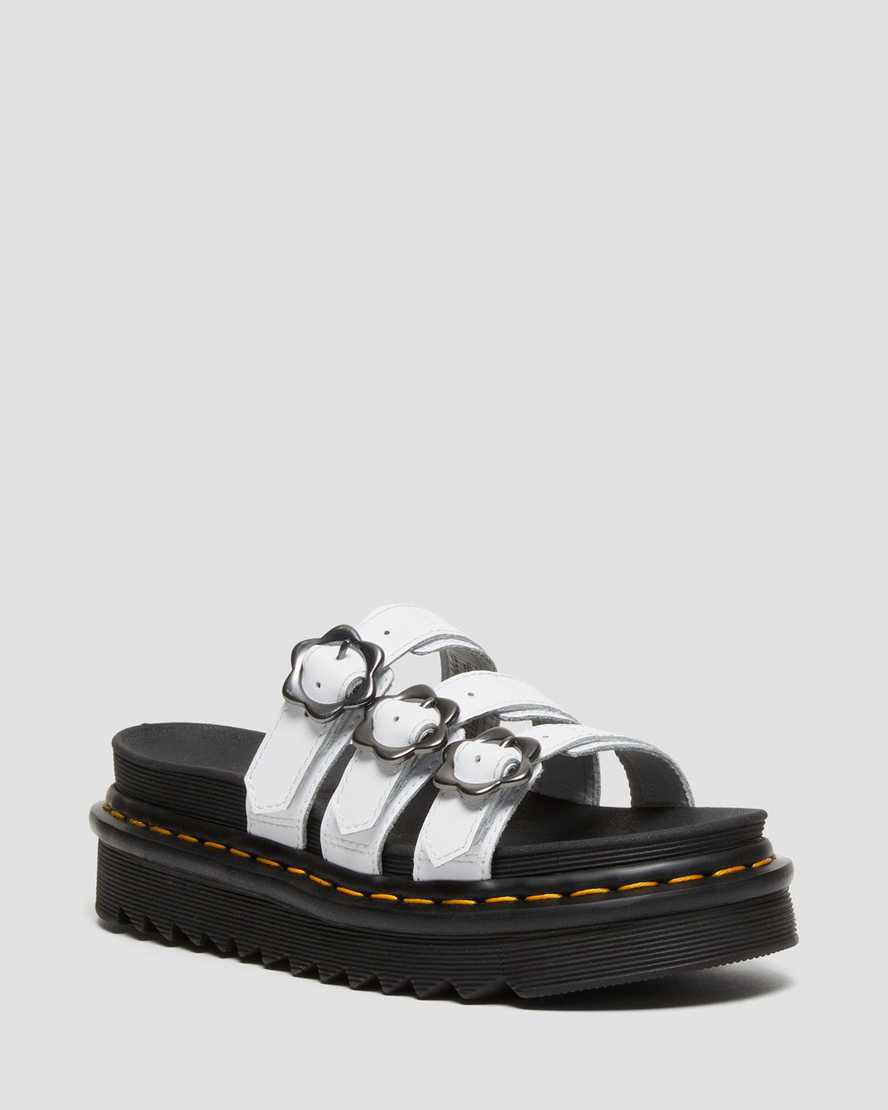 Dr Martens Blaire Flower Buckle Leather Slide Naisten Platform Sandaalit Valkoinen Suomi | 8135DEHAG