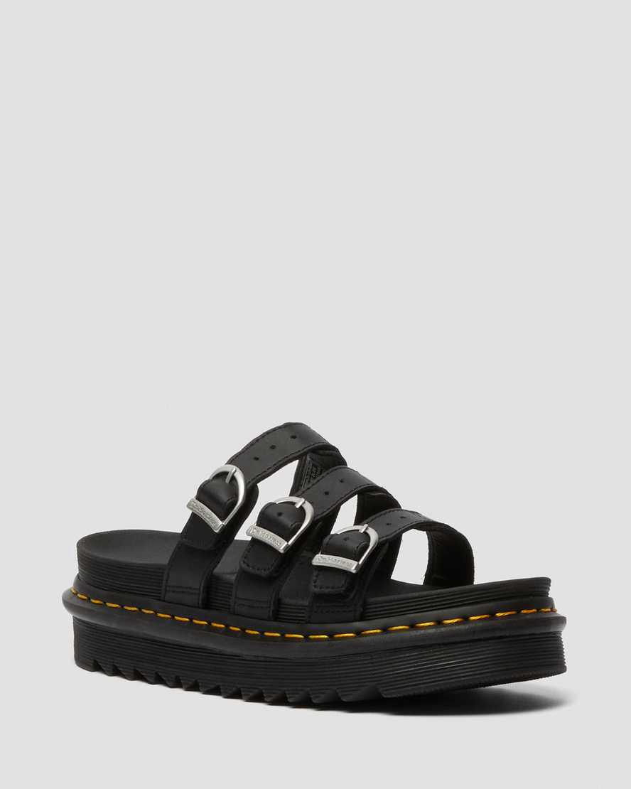 Dr Martens Blaire Leather Slide Naisten Platform Sandaalit Mustat Suomi | 9184PKOTU