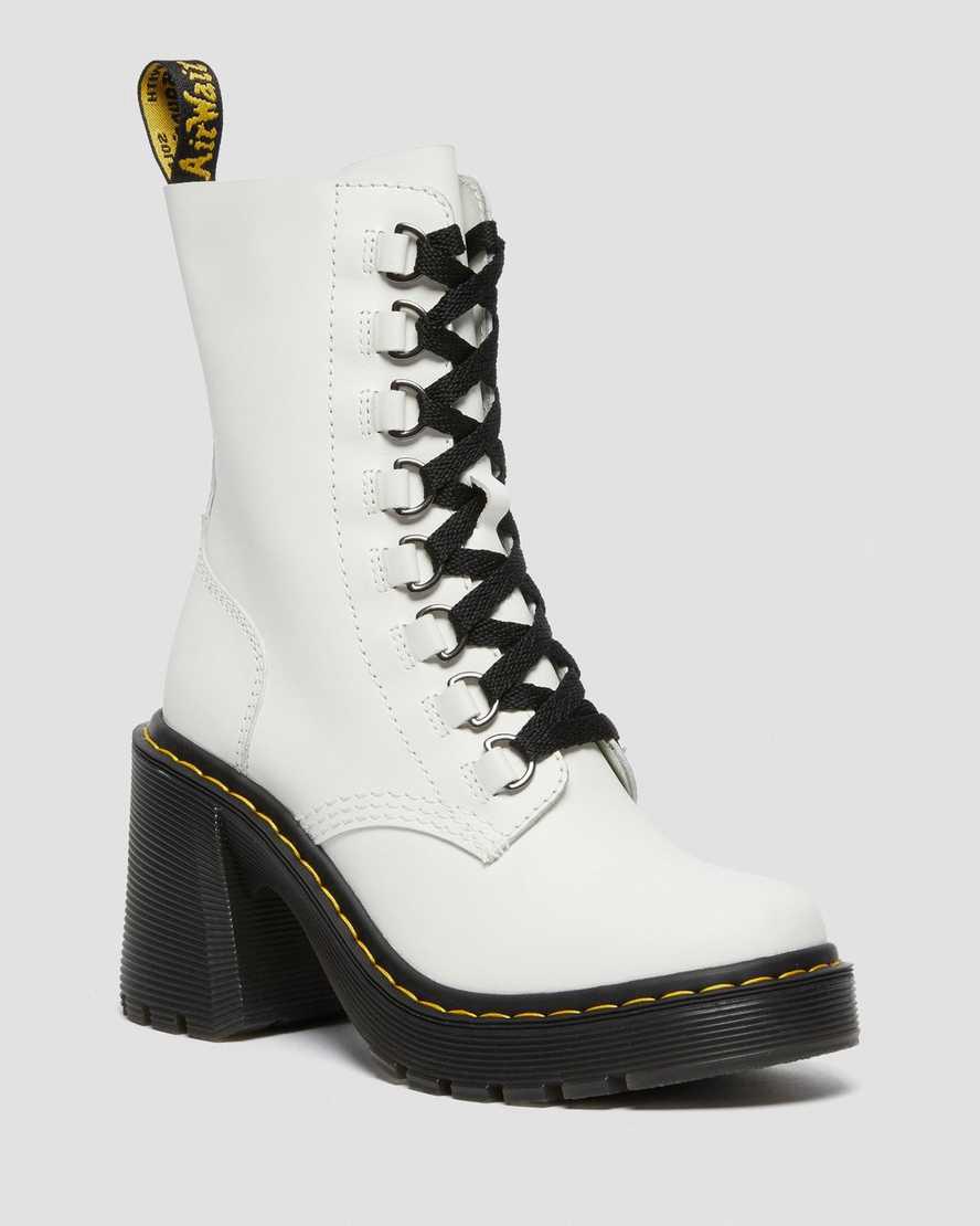 Dr Martens Chesney Leather Flared Lace Up Naisten Korkokengät Saappaat Valkoinen Suomi | 5709YBQFS