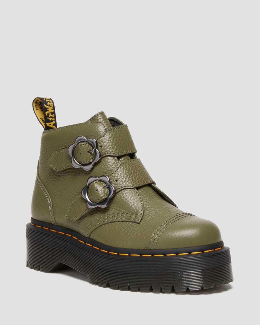 Dr Martens Devon Flower Buckle Leather Naisten Platform Saappaat Khaki Vihreä Suomi | 1436PZYTV