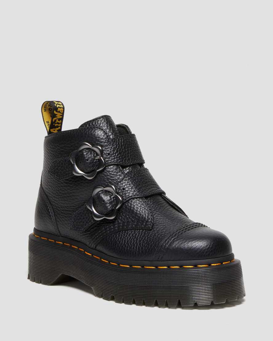 Dr Martens Devon Flower Buckle Leather Naisten Platform Saappaat Mustat Suomi | 4673YEBUD