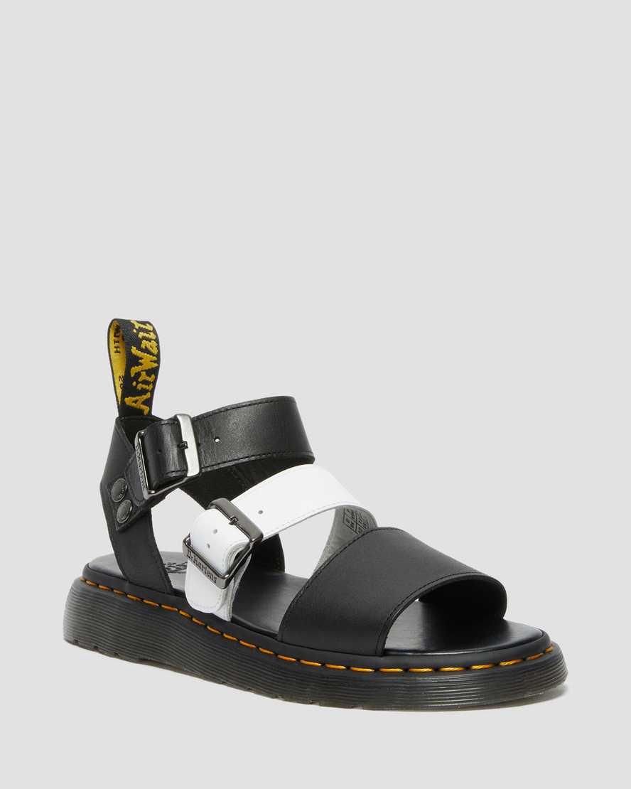 Dr Martens Gryphon Contrast Leather Strap Miesten Sandaalit Mustat Valkoinen Suomi | 0145QKNLI