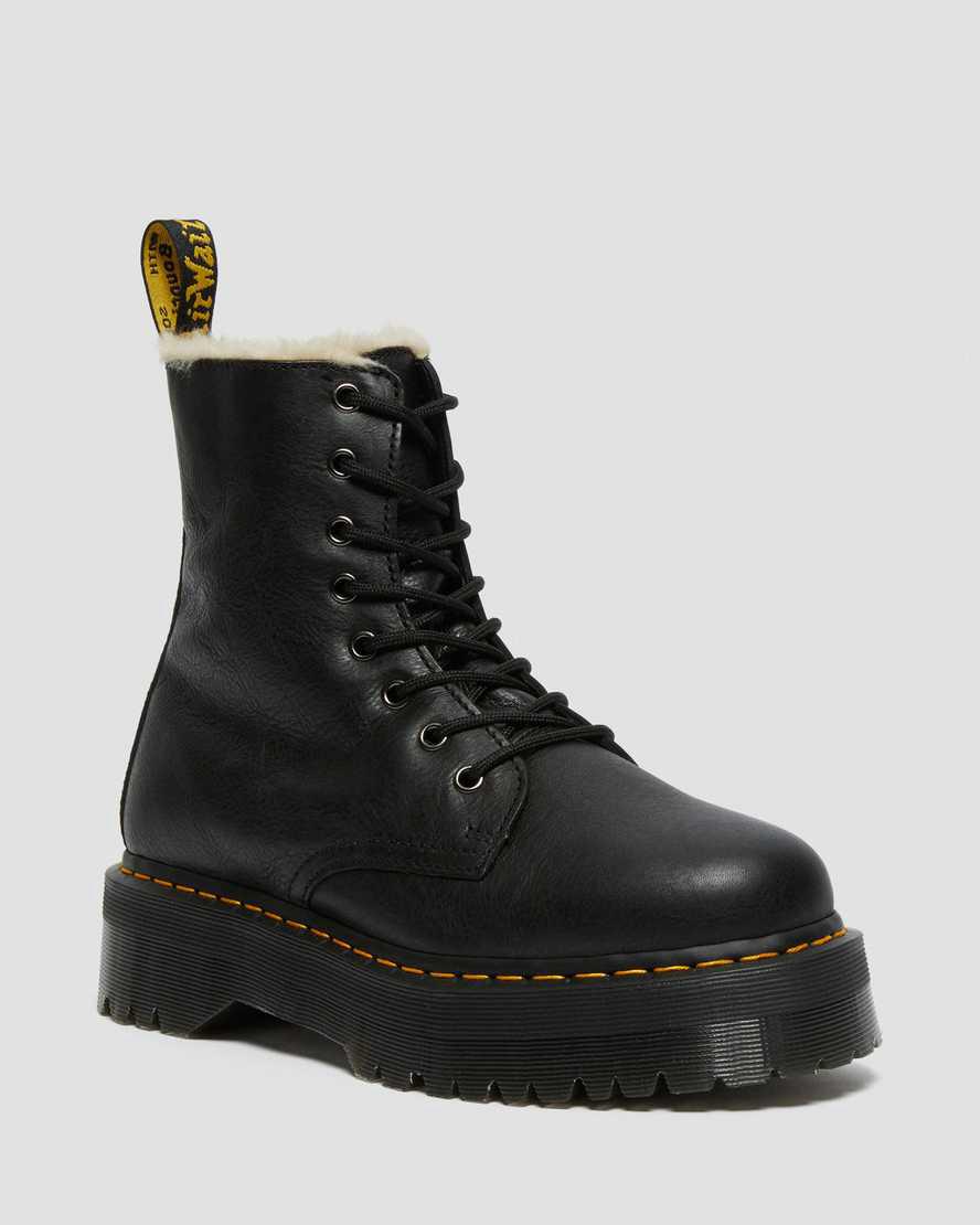 Dr Martens Jadon Boot Leather Faux Fur Lined Miesten Platform Saappaat Mustat Suomi | 2786ZVFTN