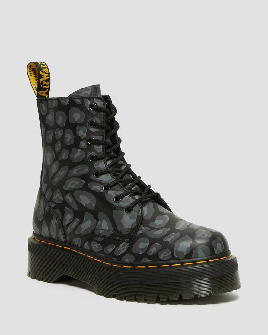 Dr Martens Jadon Boot Leopard Print Miesten Platform Saappaat Mustat Suomi | 9076ZGOAK