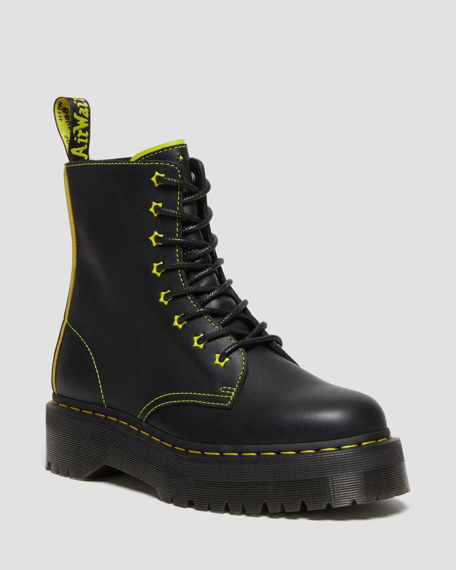 Dr Martens Jadon II Boot Neon Star Leather Naisten Platform Saappaat Black/Yellow / Romario Suomi | 4863CJIPW