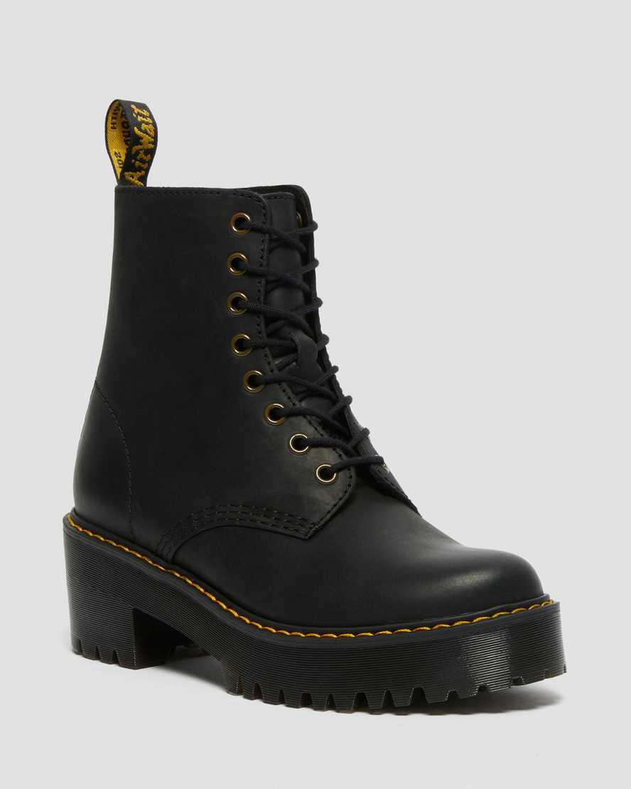 Dr Martens Shriver Hi Wyoming Leather Heeled Naisten Nilkkurit Mustat Suomi | 4728FQDEH