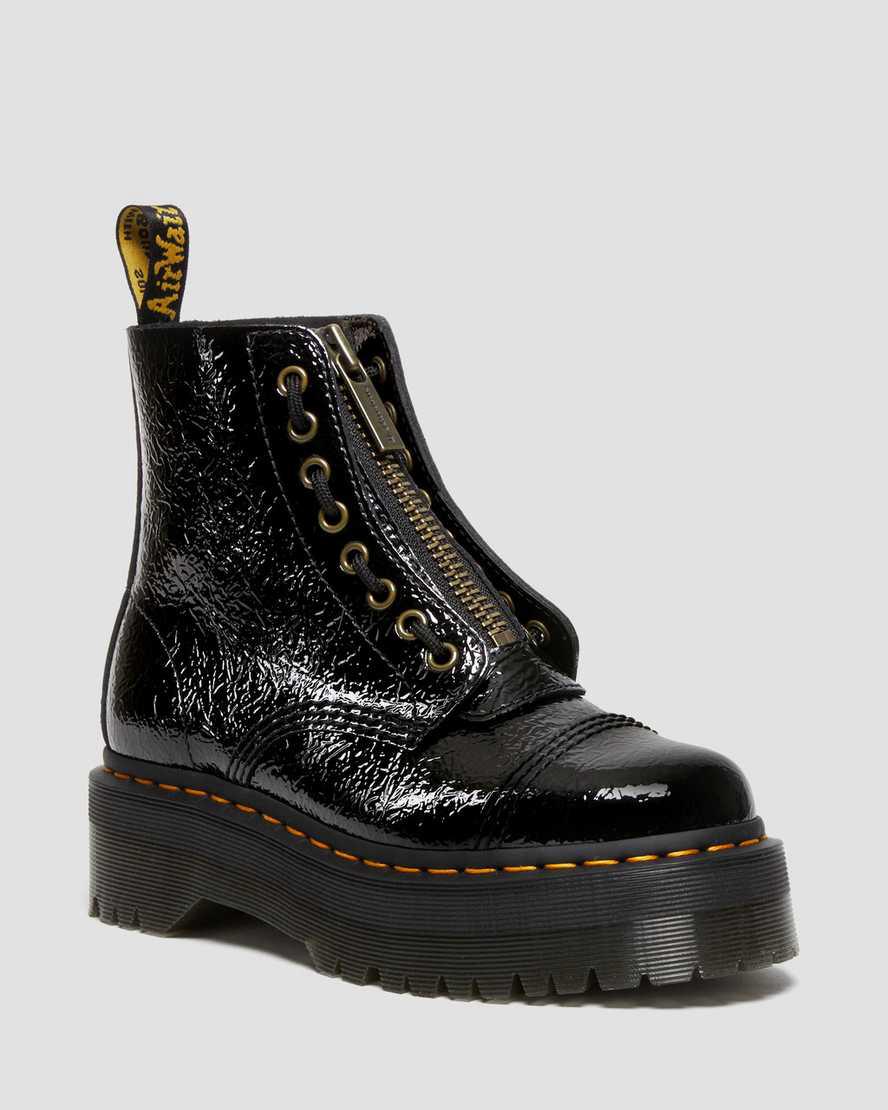 Dr Martens Sinclair Distressed Patent Leather Naisten Platform Saappaat Mustat Suomi | 9308XGBPS