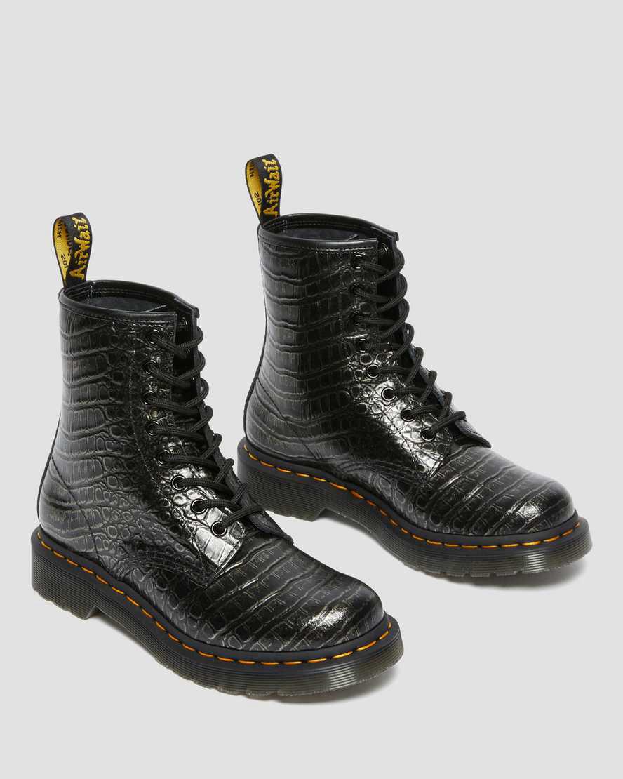 Dr Martens 1460 Croc Emboss Leather Naisten Nauhasaappaat Harmaat  Suomi |  7029WNIUV