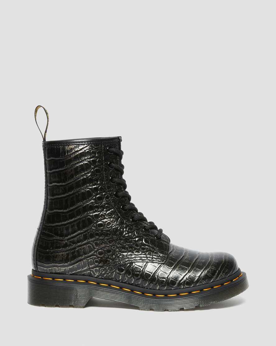 Dr Martens 1460 Croc Emboss Leather Naisten Nauhasaappaat Harmaat  Suomi |  7029WNIUV