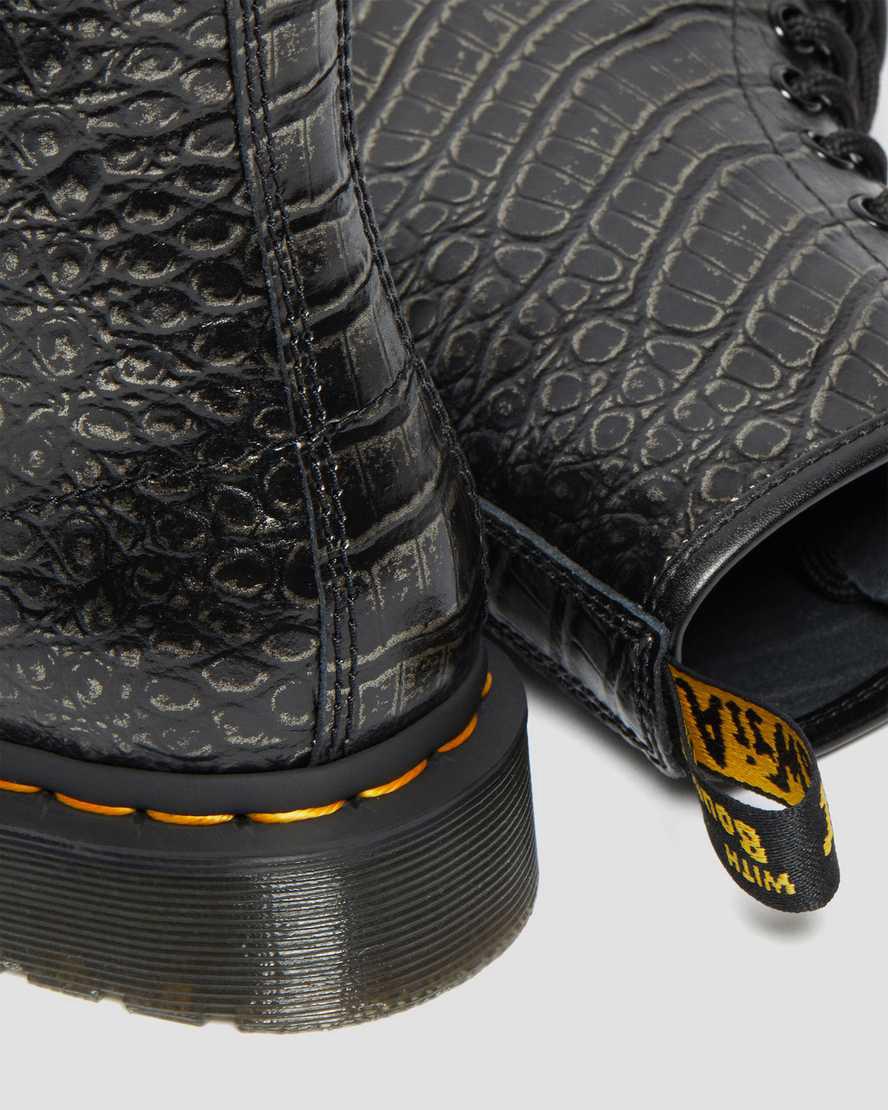 Dr Martens 1460 Croc Emboss Leather Naisten Nauhasaappaat Harmaat  Suomi |  7029WNIUV