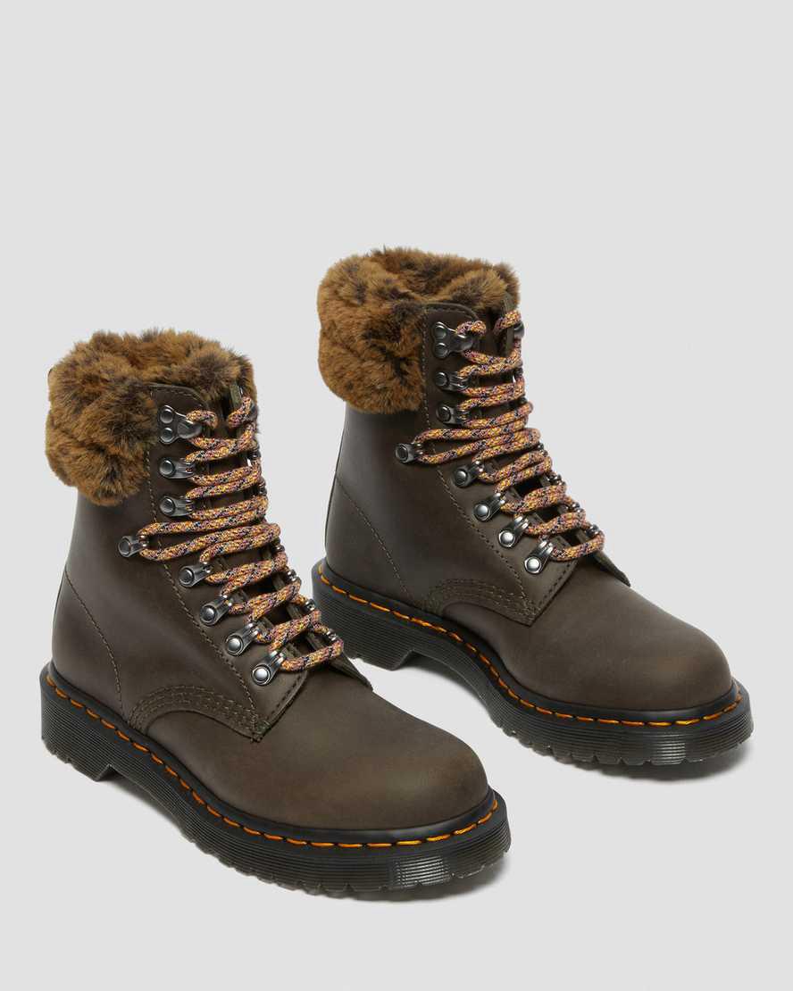 Dr Martens 1460 Serena Collar Faux Fur Lined Lace Up Naisten Talvisaappaat Harmaat  Suomi |  0561NIJRO