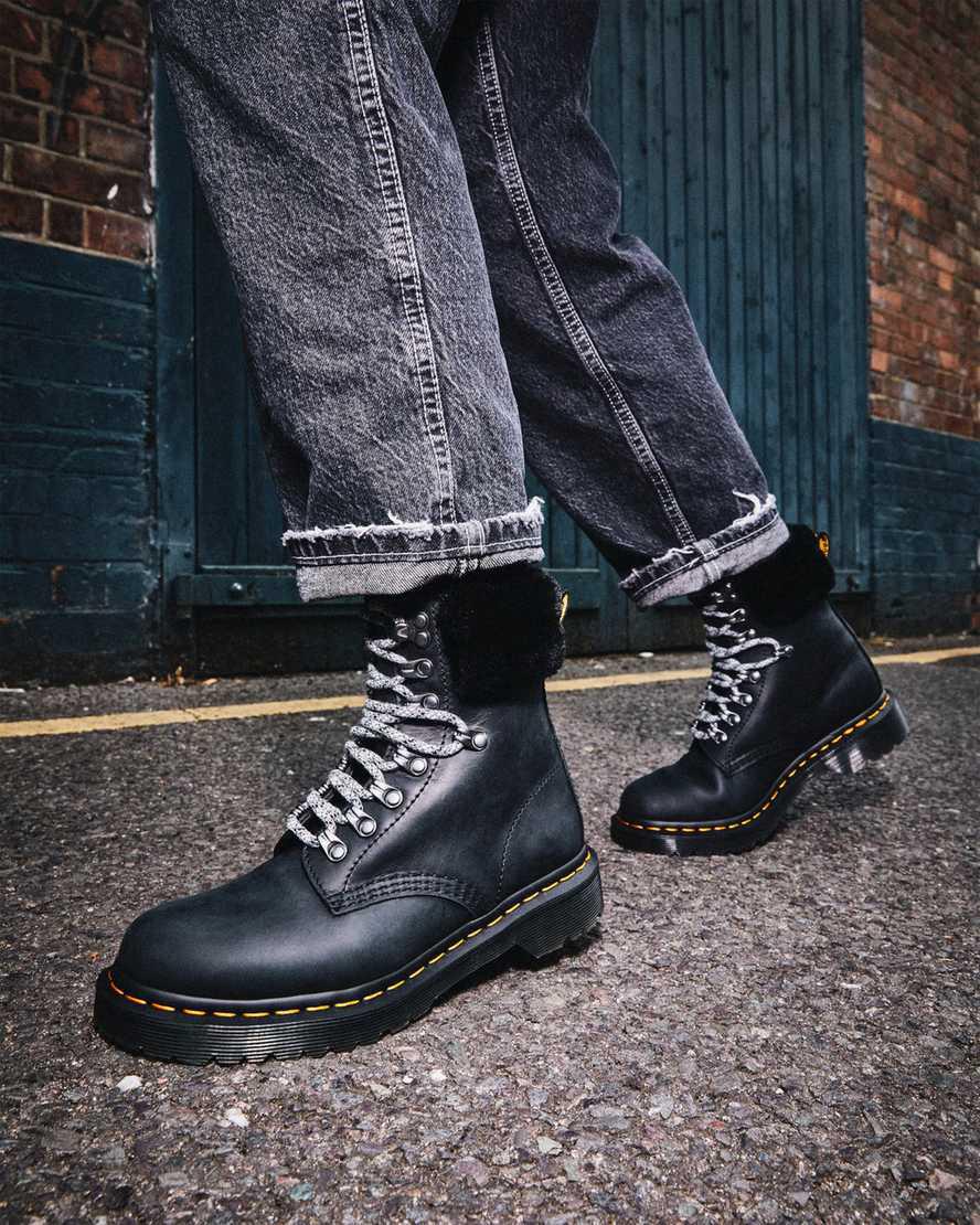 Dr Martens 1460 Serena Collar Faux Fur Lined Lace Up Naisten Talvisaappaat Mustat  Suomi |  5026JSAFX