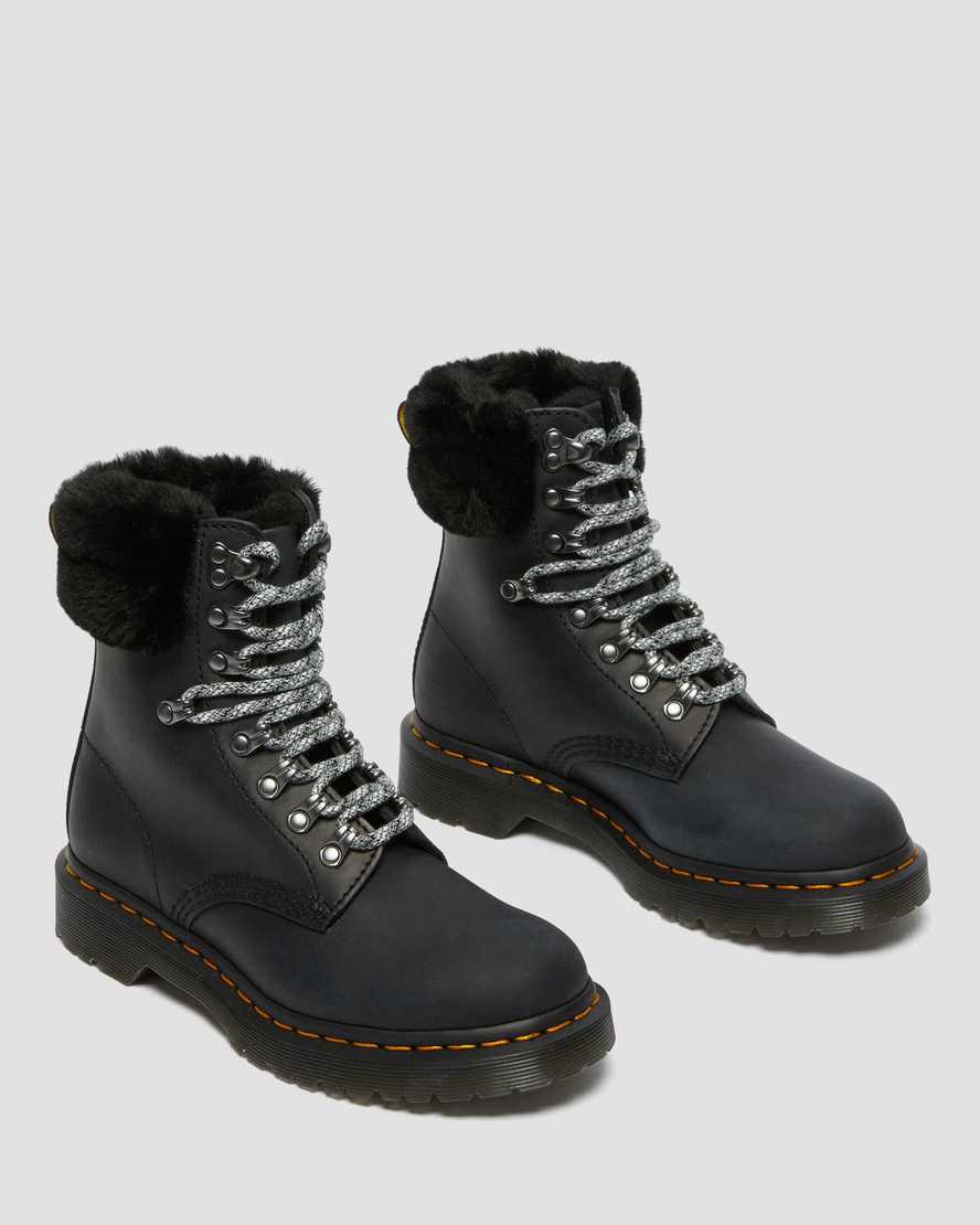 Dr Martens 1460 Serena Collar Faux Fur Lined Lace Up Naisten Talvisaappaat Mustat  Suomi |  5026JSAFX