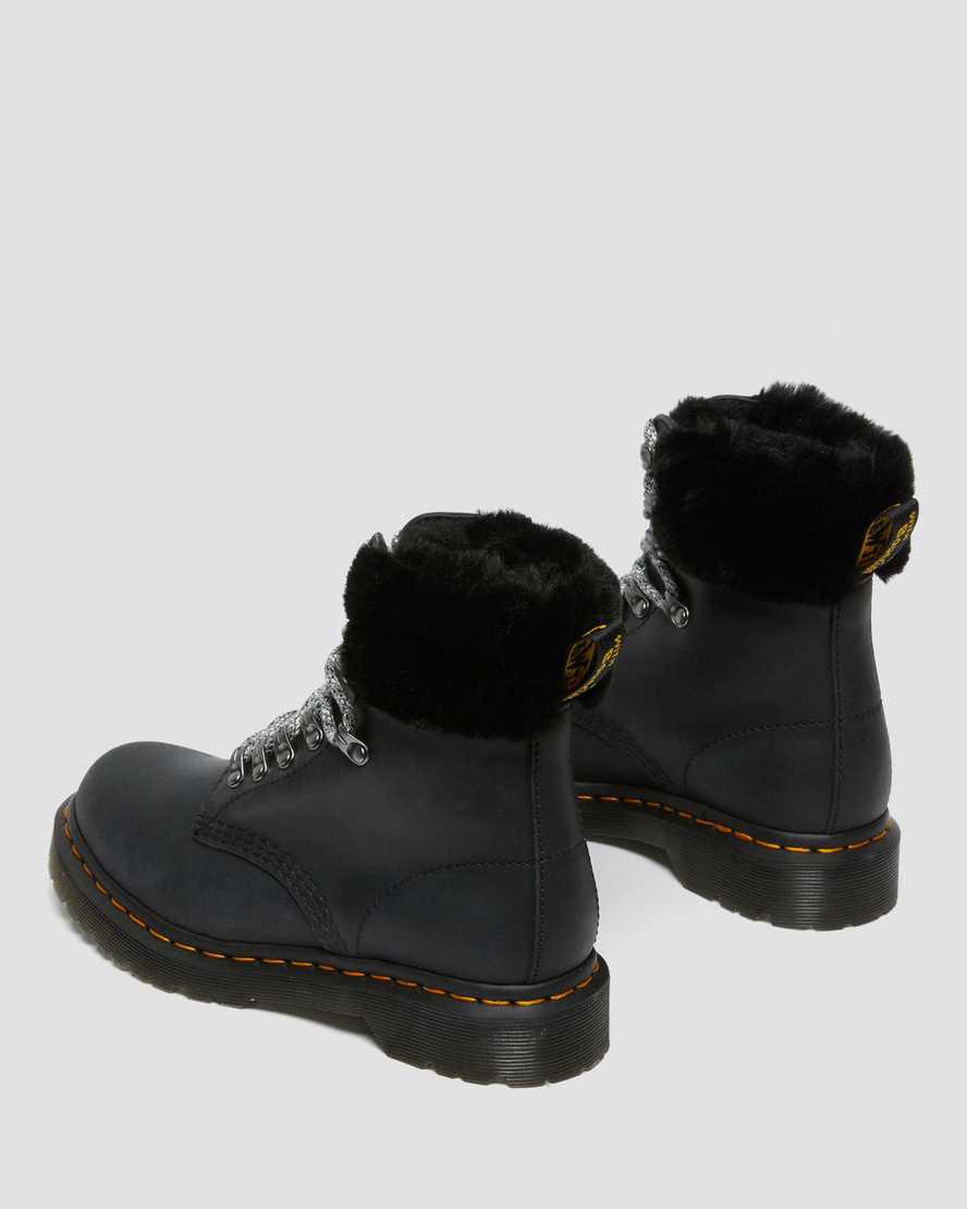 Dr Martens 1460 Serena Collar Faux Fur Lined Lace Up Naisten Talvisaappaat Mustat  Suomi |  5026JSAFX