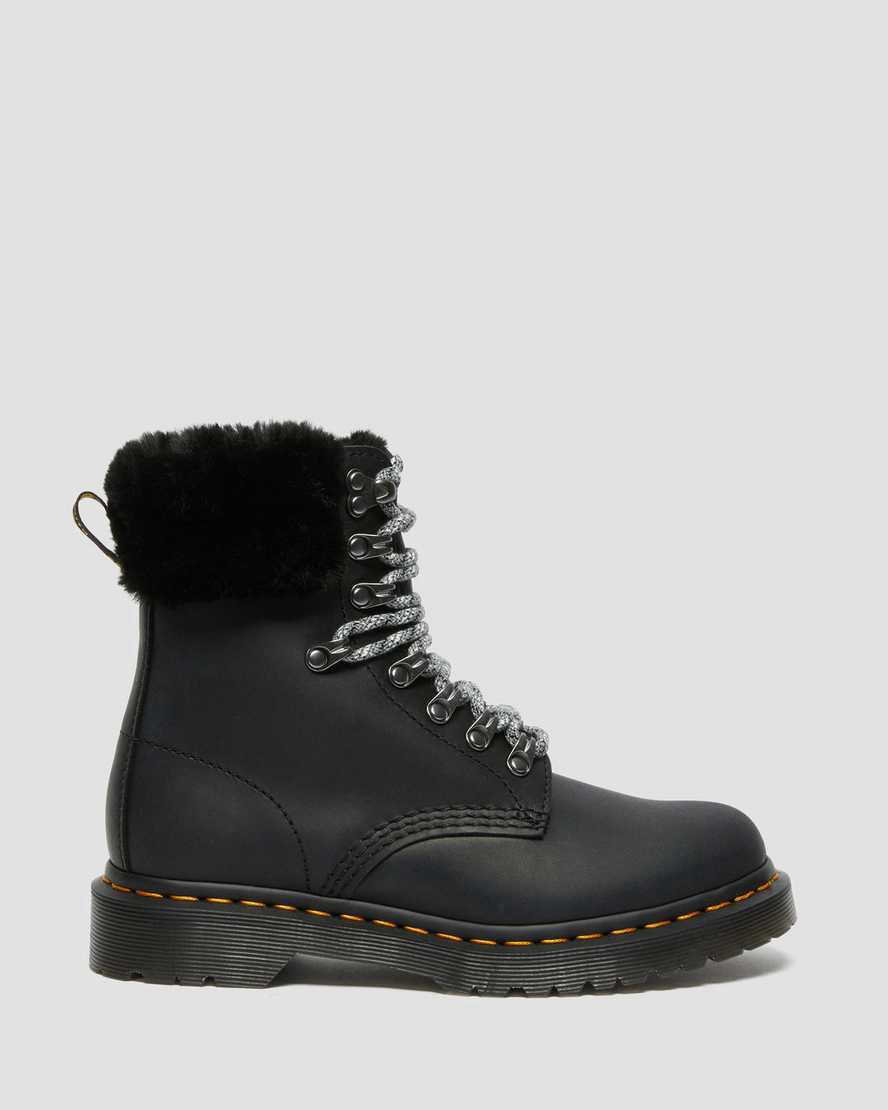 Dr Martens 1460 Serena Collar Faux Fur Lined Lace Up Naisten Talvisaappaat Mustat  Suomi |  5026JSAFX