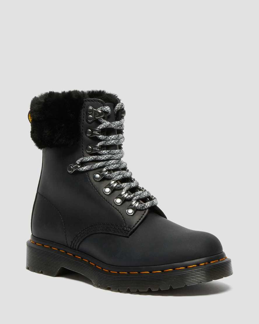 Dr Martens 1460 Serena Collar Faux Fur Lined Lace Up Naisten Talvisaappaat Mustat  Suomi |  5026JSAFX