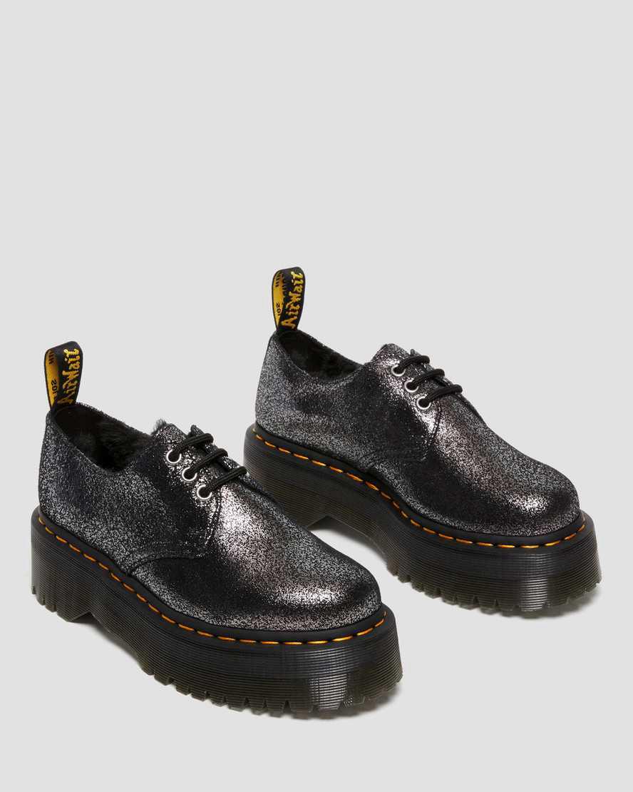 Dr Martens 1461 Faux Fur-Lined Metallic Leather Platform Naisten Talvisaappaat Mustat  Suomi |  2631MKDPW