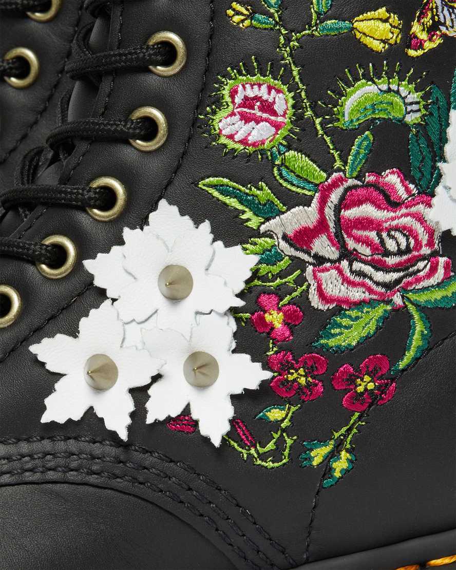 Dr Martens 1490 Floral Bloom Leather Mid-Calf Naisten Originals Boots Mustat  Suomi |  0487PIWFO