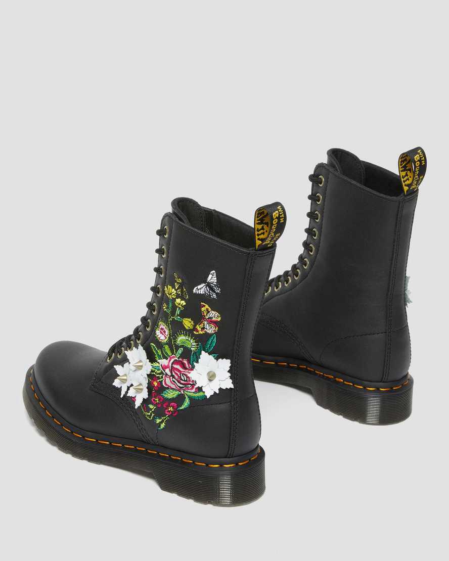 Dr Martens 1490 Floral Bloom Leather Mid-Calf Naisten Originals Boots Mustat  Suomi |  0487PIWFO