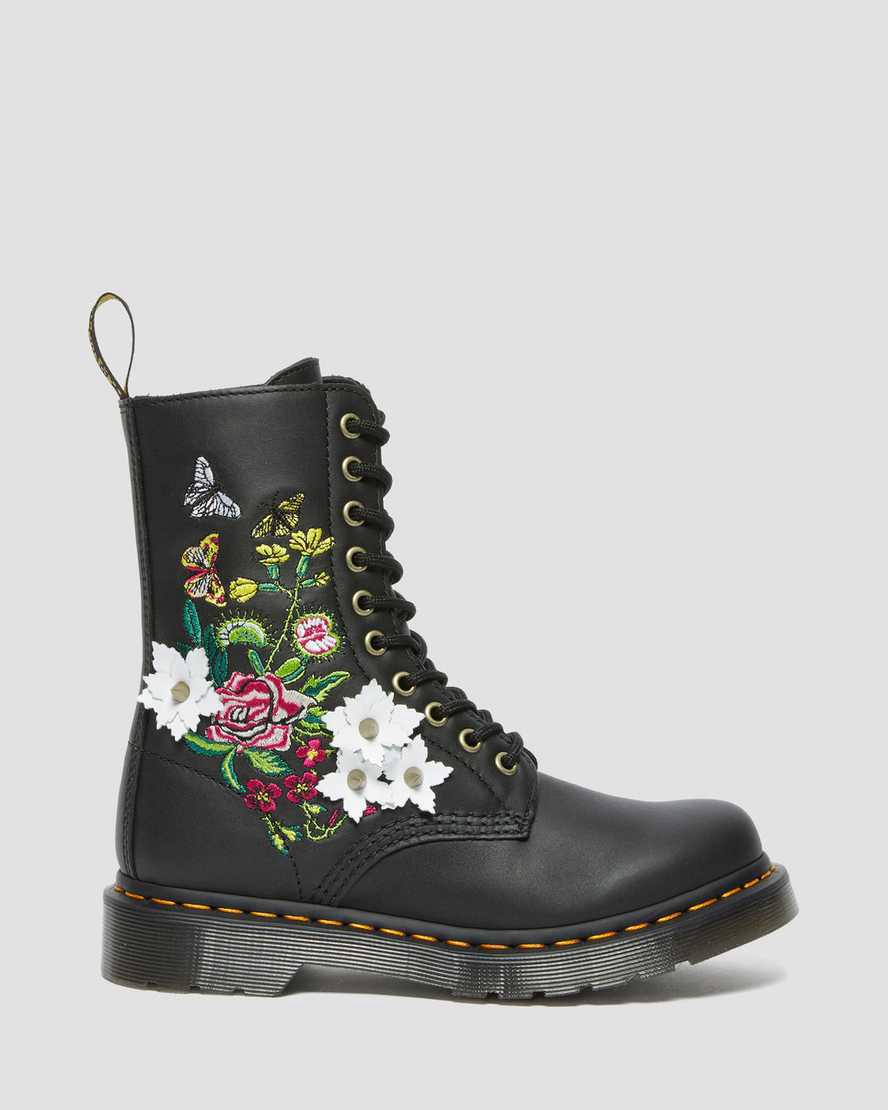 Dr Martens 1490 Floral Bloom Leather Mid-Calf Naisten Originals Boots Mustat  Suomi |  0487PIWFO