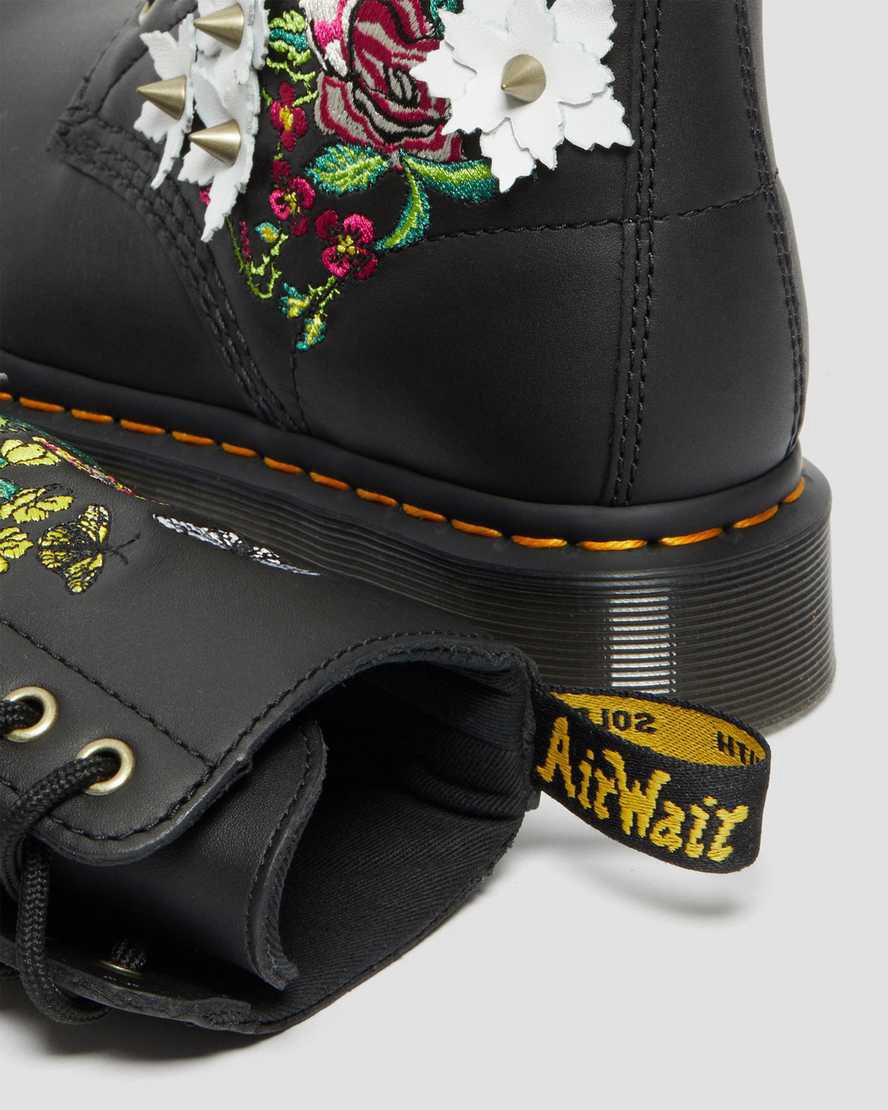 Dr Martens 1490 Floral Bloom Leather Mid-Calf Naisten Originals Boots Mustat  Suomi |  0487PIWFO