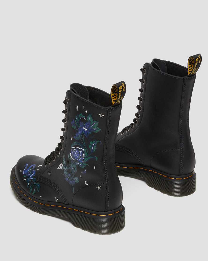 Dr Martens 1490 Mystic Floral Leather Mid-Calf Naisten Originals Boots Mustat  Suomi |  8795CKEOH