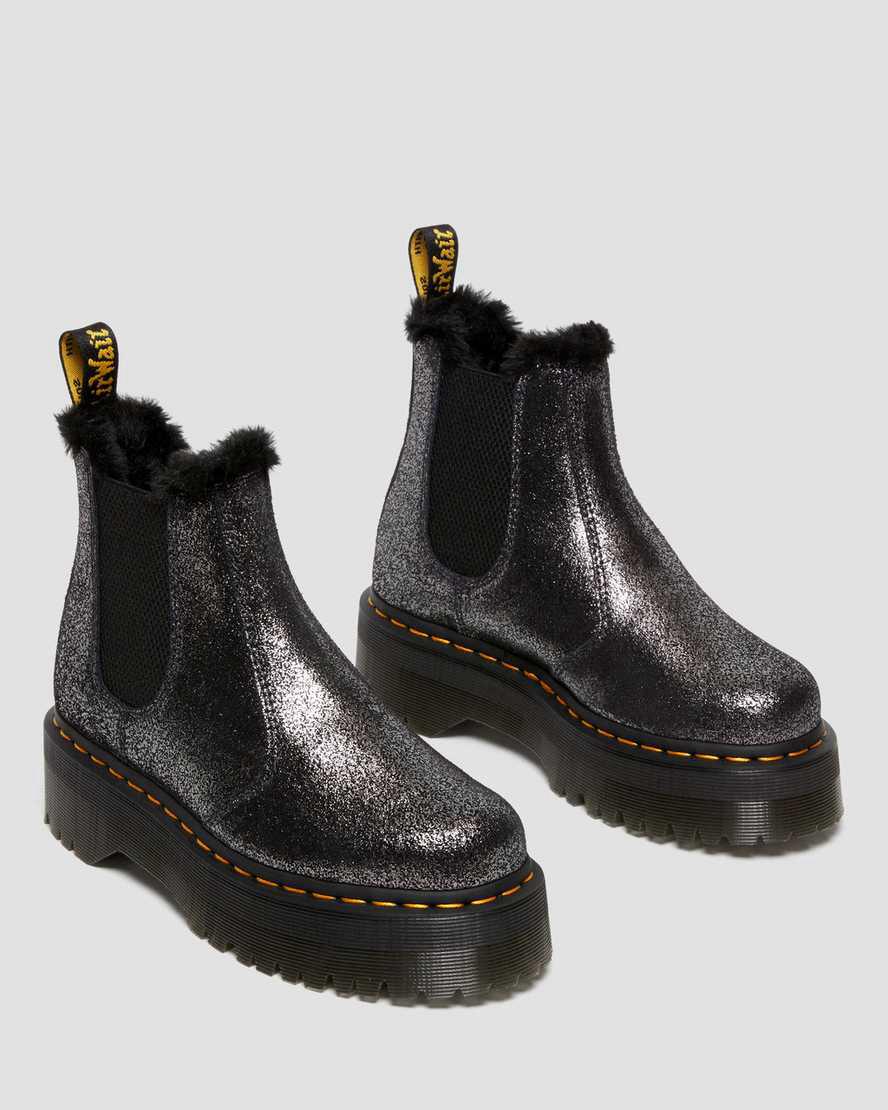 Dr Martens 2976 Faux Fur-Lined Metallic Platform Chelsea Naisten Talvisaappaat Mustat  Suomi |  8435YAHSK