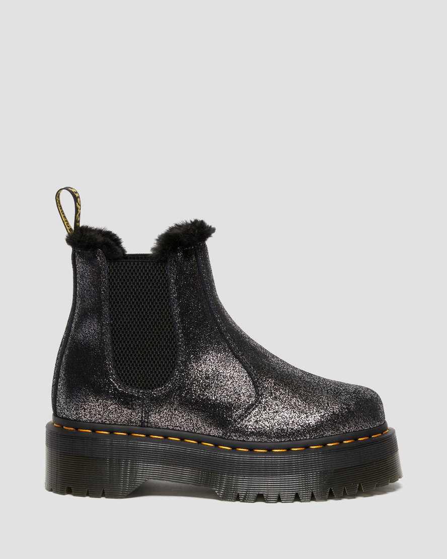 Dr Martens 2976 Faux Fur-Lined Metallic Platform Chelsea Naisten Talvisaappaat Mustat  Suomi |  8435YAHSK