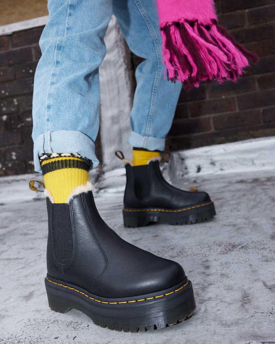 Dr Martens 2976 Faux Fur Lined Platform Miesten Chelsea Saappaat Mustat  Suomi |  1860IEQOM