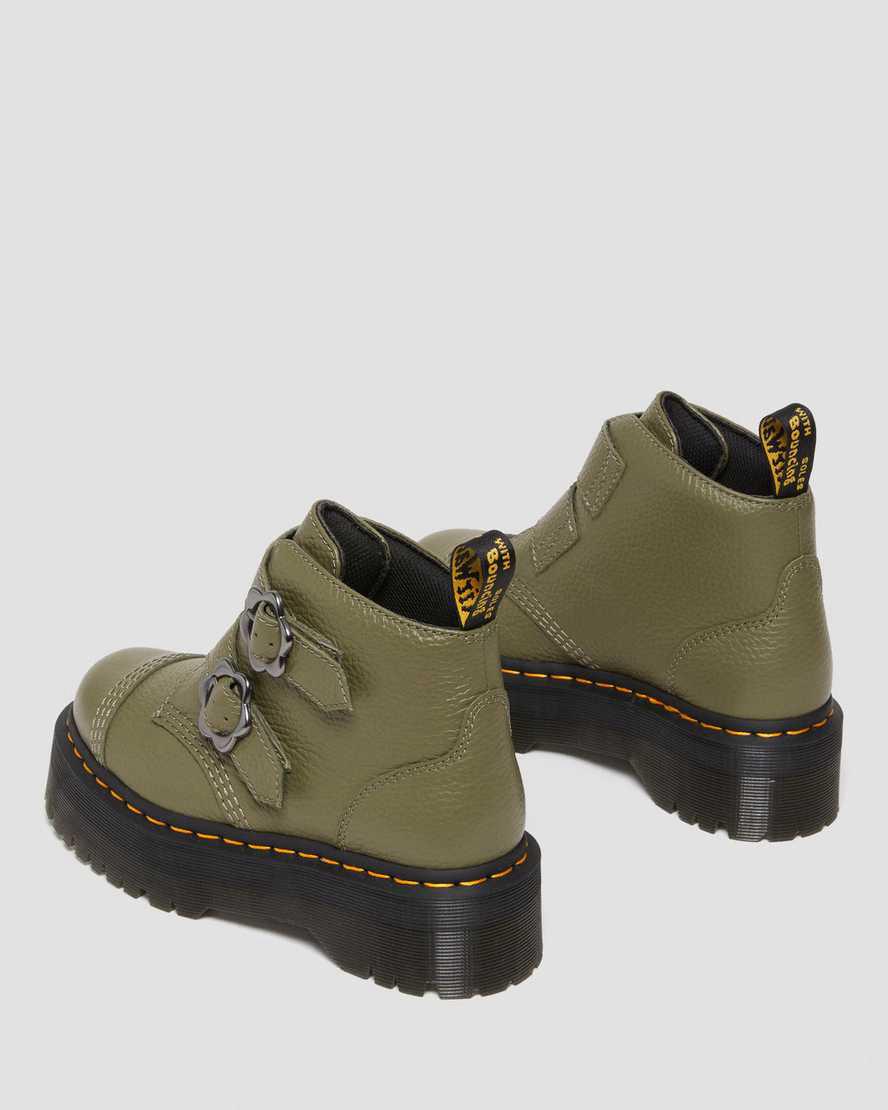 Dr Martens Devon Flower Buckle Leather Naisten Platform Saappaat Khaki Vihreä  Suomi |  1436PZYTV