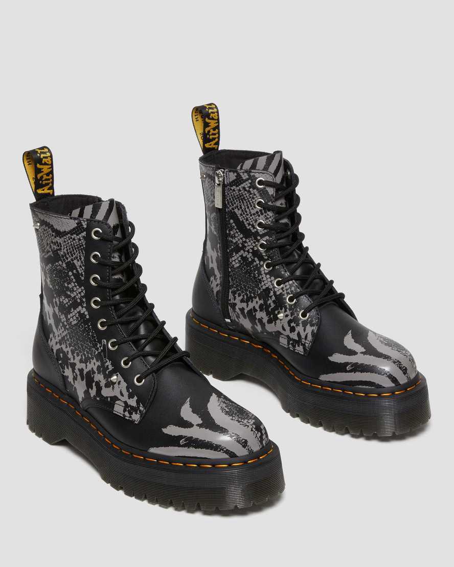 Dr Martens Jadon Boot Animal Clash Leather Miesten Platform Saappaat Black/Grey Backhand  Suomi |  1938DKPLA