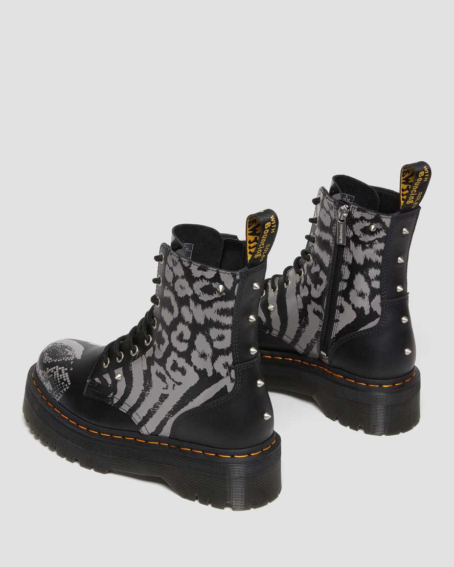 Dr Martens Jadon Boot Animal Clash Leather Miesten Platform Saappaat Black/Grey Backhand  Suomi |  1938DKPLA