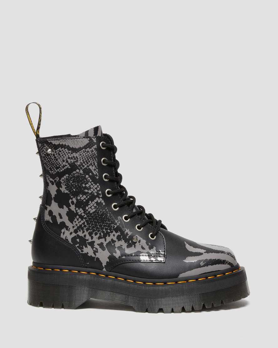 Dr Martens Jadon Boot Animal Clash Leather Miesten Platform Saappaat Black/Grey Backhand  Suomi |  1938DKPLA