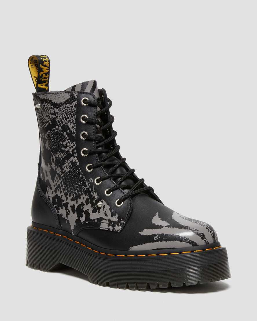 Dr Martens Jadon Boot Animal Clash Leather Miesten Platform Saappaat Black/Grey Backhand  Suomi |  1938DKPLA