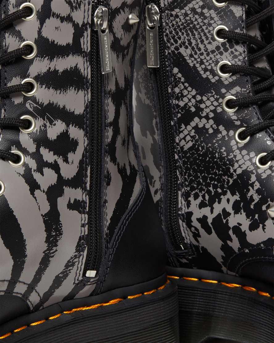 Dr Martens Jadon Boot Animal Clash Leather Naisten Platform Saappaat Black/Grey Backhand  Suomi |  3057OLGCB