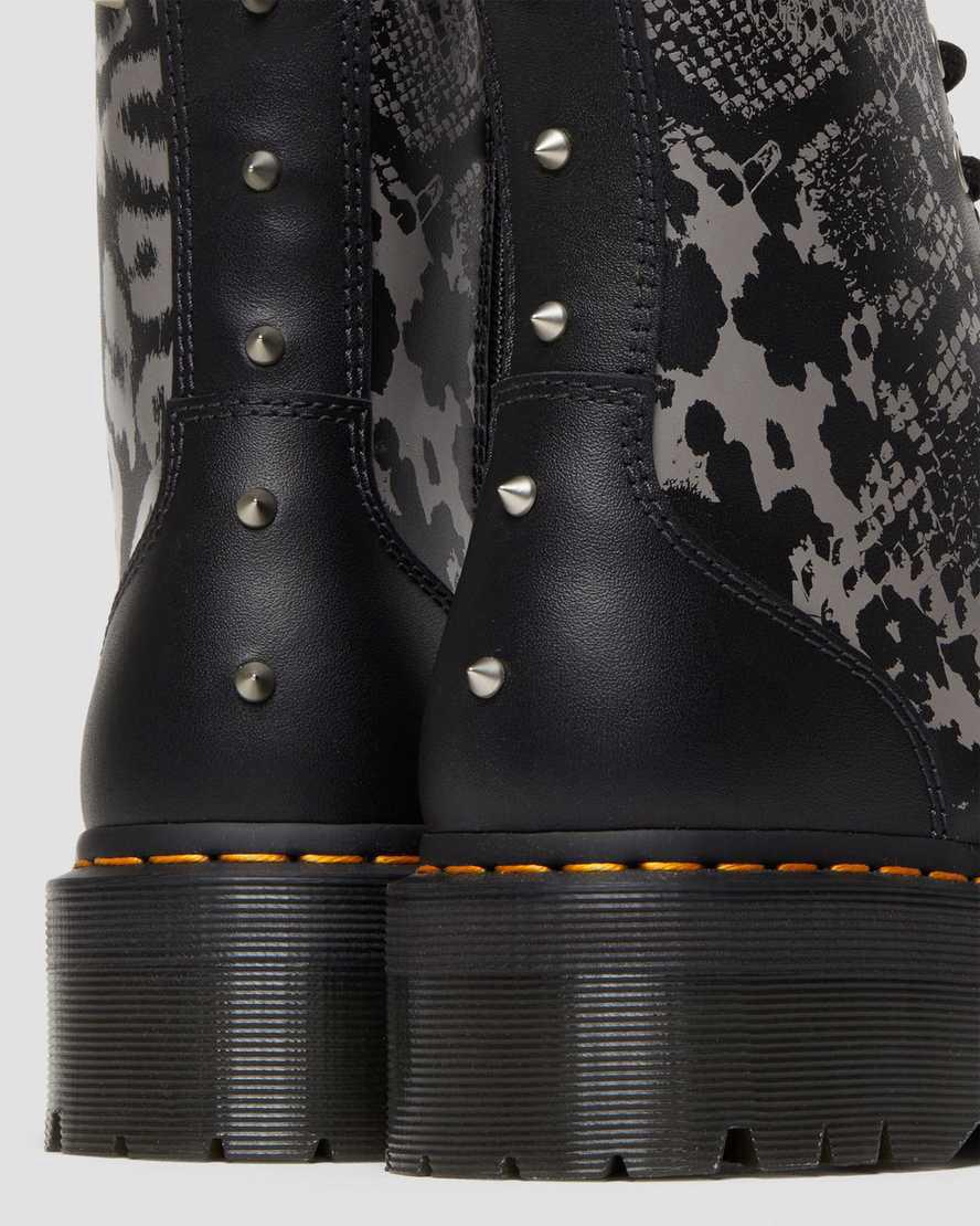 Dr Martens Jadon Boot Animal Clash Leather Naisten Platform Saappaat Black/Grey Backhand  Suomi |  3057OLGCB