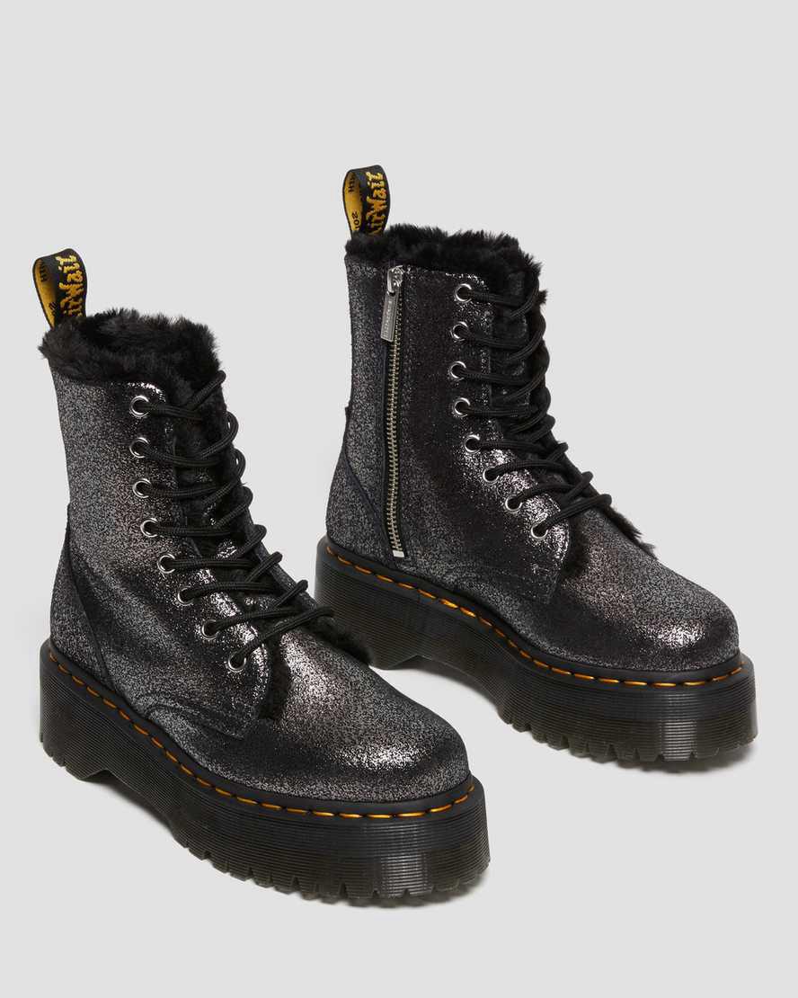 Dr Martens Jadon Boot Faux Fur-Lined Metallic Leather Naisten Platform Saappaat Mustat  Suomi |  0759PUSVR