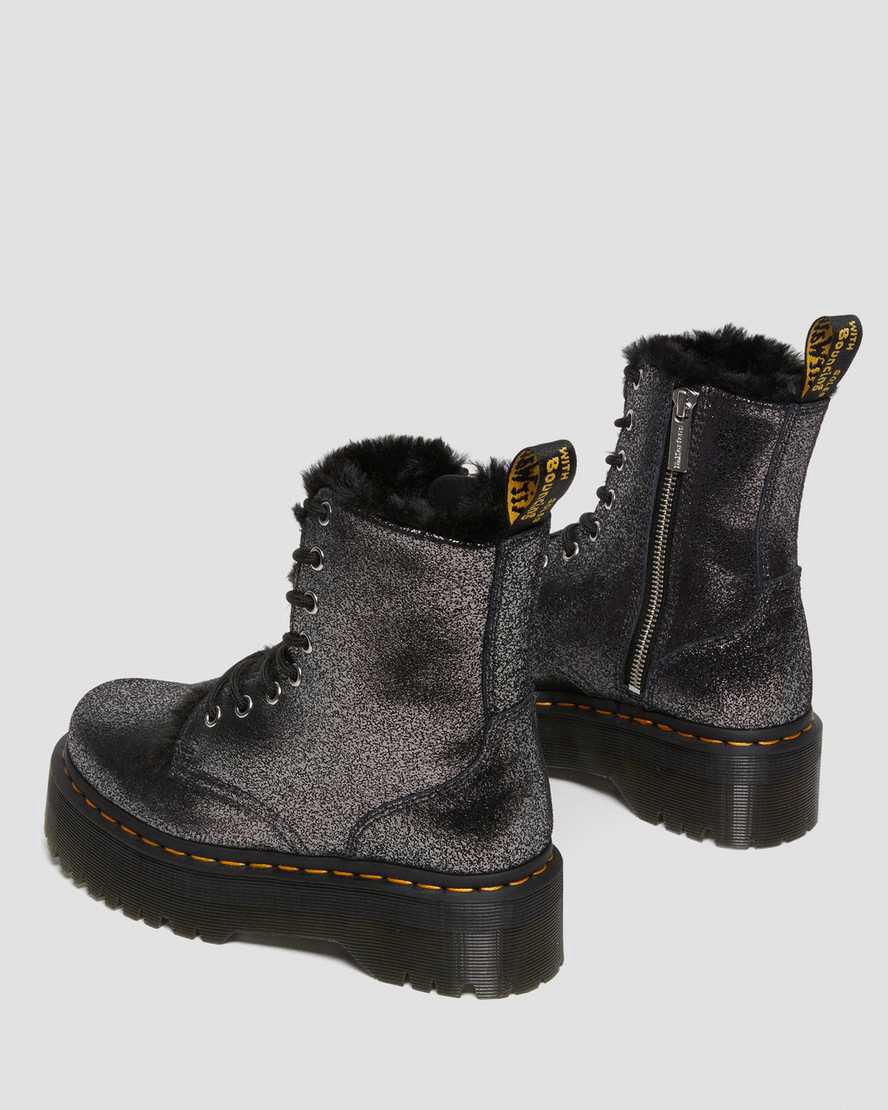 Dr Martens Jadon Boot Faux Fur-Lined Metallic Leather Naisten Platform Saappaat Mustat  Suomi |  0759PUSVR